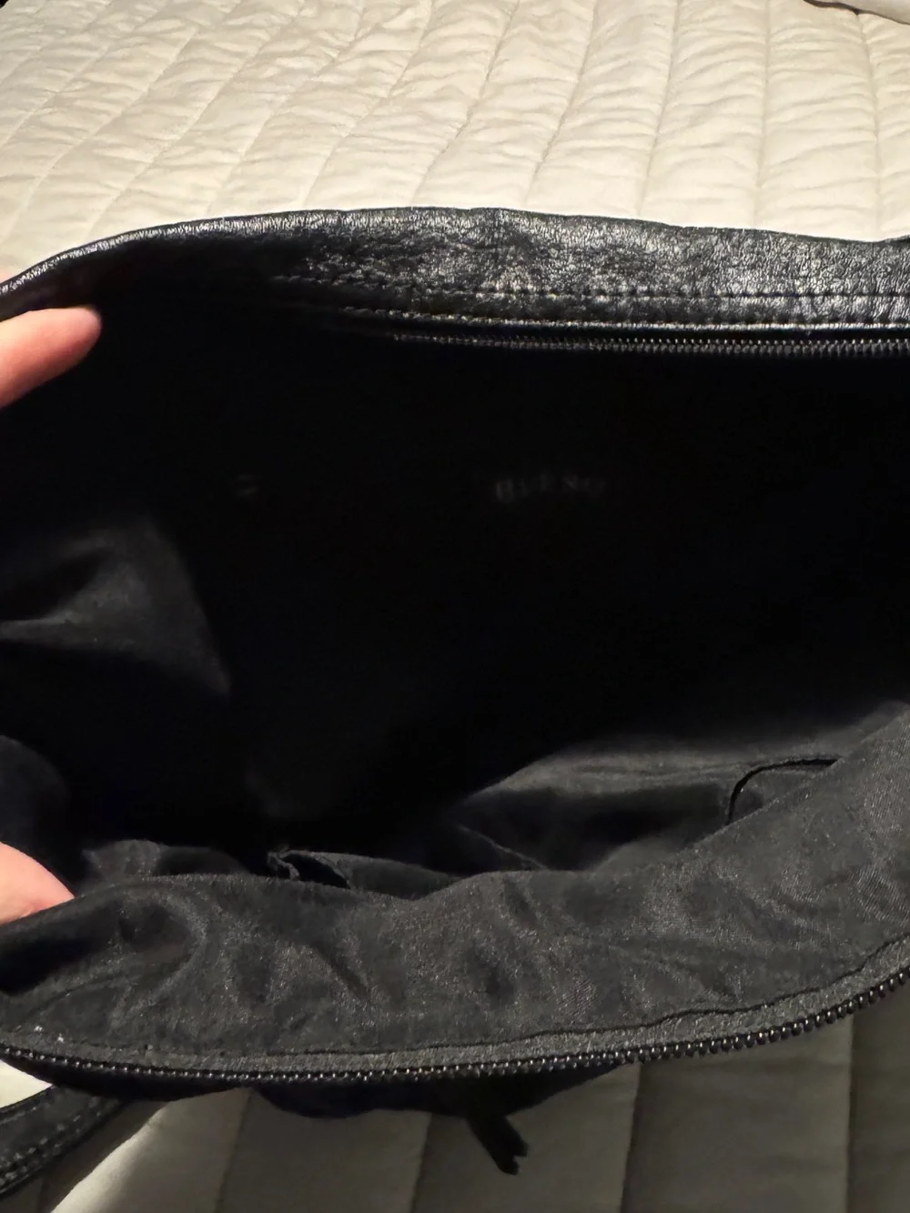 Black Leather Crossbody Bag with Front Zip Pockets